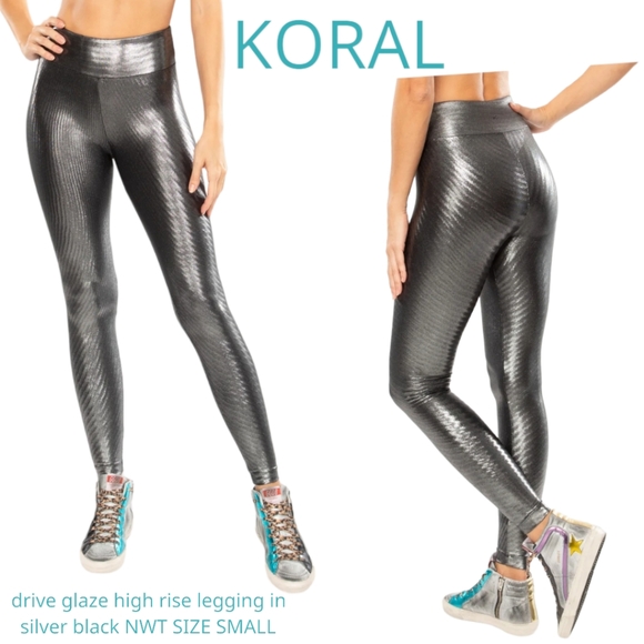 Koral Pants - koral women's drive glaze high rise legging in metallic silver black